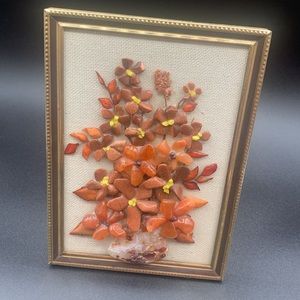 Vintage Carnelian & Agate Polished Stone Rock Floral Bouquet Picture OOAK